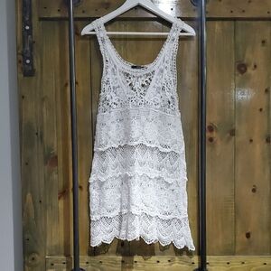 Dulcie Elegant White Lace Knit Crochet Tiered Dress